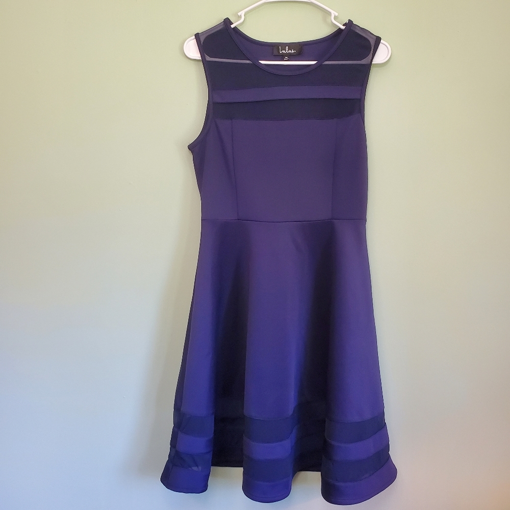 Lulus Navy Blue Scuba Mesh Striped Dress Size M